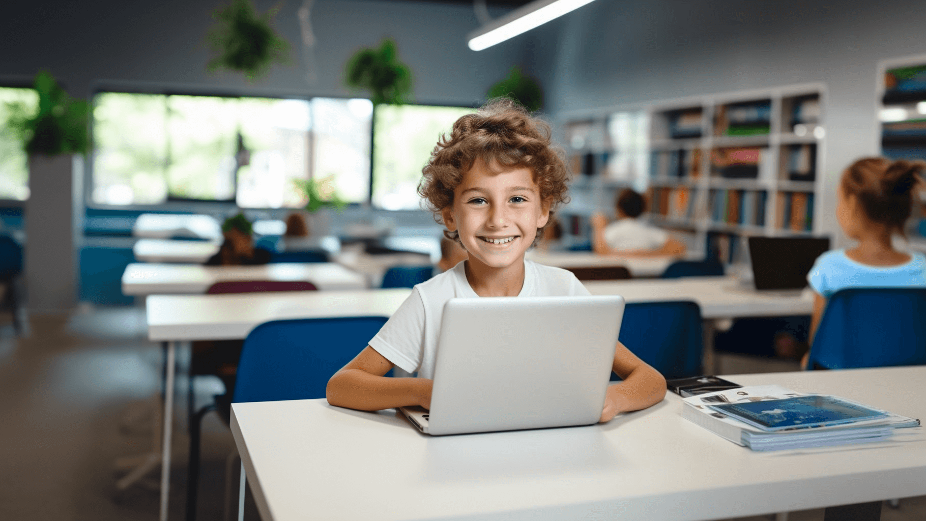 una alumno sonriendo en clase